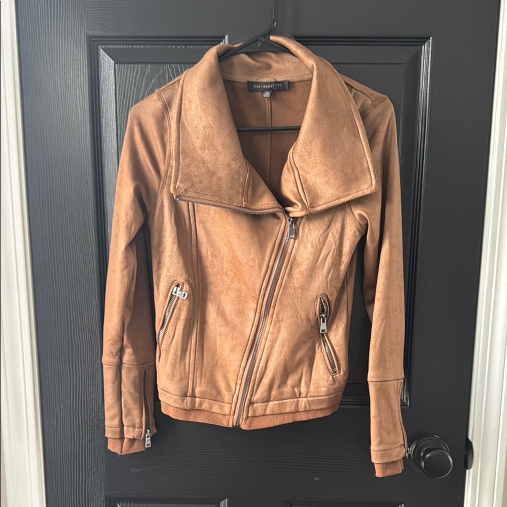 Dance & Marvel Tan Leather Jacket Asymmetrical Cropped - Picture 3 of 4